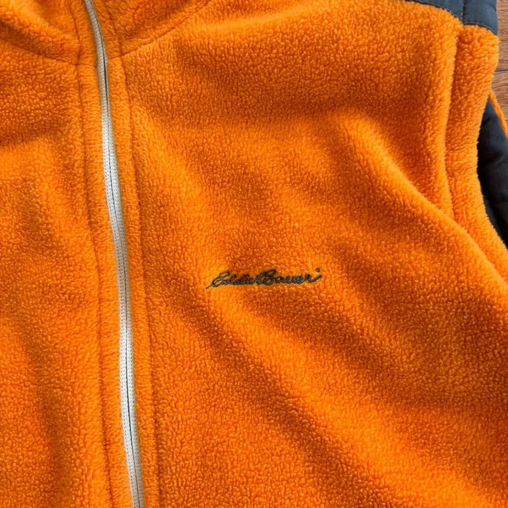 Eddie Bauer Puffer Vest Teens XL Blue Orange Reversible Fleece Zip Pockets Y2K‎